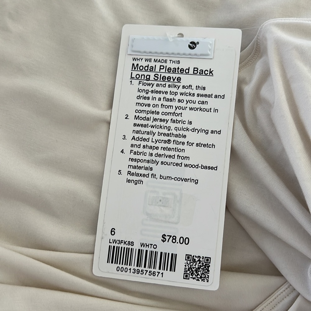 Lululemon Modal Pleated Back Long Sleeve Size 6 in WHTO - Picture 9 of 9